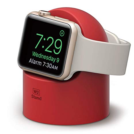 elago W2 Stand for Apple Watch Series 4 (2018) / Series 3 / Series 2 / Series 1 / 44mm / 42mm / 40mm / 38mm [Red] - [Nightstand Mode][Cable Management][Scratch-Free Silicone]