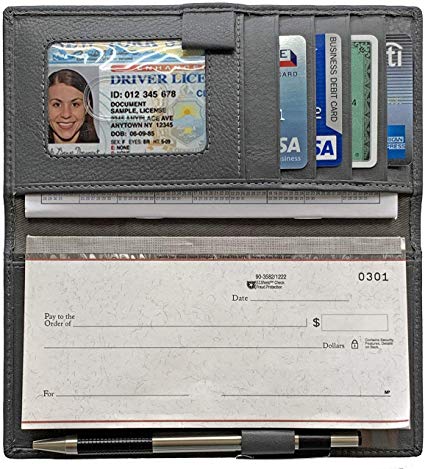 RFID Leather Checkbook Cover with Credit Card Slots and Pen Holder