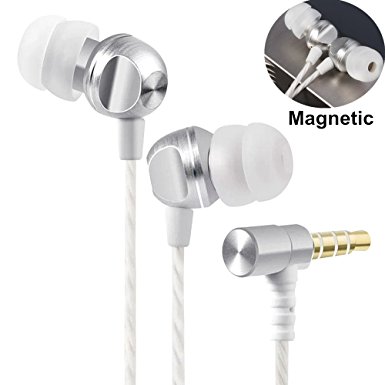 Magnetic Earbuds 3.5mm Yinyoo MEMT X5 Metal magnet Cute Mini in Ear Headphone With Microphone Quality Sound High Resolutions Headset HIFI Stereo Earphones For Samsung /iphone/Android/ios ( silver )