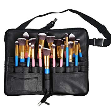 MONSTINA Cosmetic Makeup Brush Bag Professional 30 Pockets Brush Organizer With Artist Belt Strap(Black)