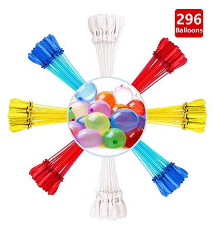 Water Balloons, Instant Quick Fill Water Balloons-8 Bunches Total 296 Multi-Color Water Balloons, Summer Splash Fun for Kids V3