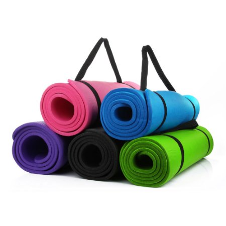 Masione All-purpose 10mm Thick High Density Anti-tear Exercise Yoga Mat 72x24 Durable Non-slip Pad Exercise Pilates Fitness Blanket with Carrying Strap Black