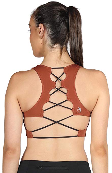 icyZone Workout Clothes Racerback Yoga Clothes Sexy Strappy Sports Bra for Women