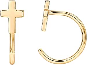 PAVOI 14K Gold Plated Sterling Silver Posts Cross Earrings for Women | Small Religious Faith Cubic Zirconia Cross Studs Huggies Earrings