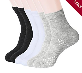 Womens Cotton Socks, Sports Socks, Crew Socks for Women & Men, Anti-Odor Cotton Cushioned Comfort Blend Athletic Dress Socks for Unisex 6PACK Black Grey White