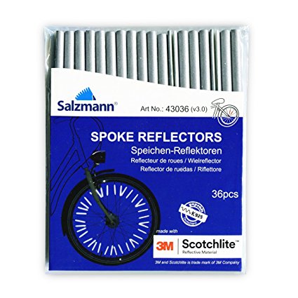 Salzmann Spoke Reflector Clips 36 Pack Made with 3M Scotchlite Reflective Material - For All Standard Spoked Wheels - Bike Wheelchair Cycle Bicycle