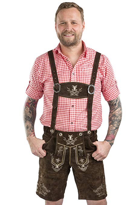 Schöneberger Men's Bavarian Lederhosen Brown - Oktoberfest Leather Trousers