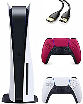 PS5 Playstation 5 Disc Version Console 16GB GDDR6 RAM, 8K Output, WiFi 6, Ultra-High Speed 825GB SSD, Bluetooth 5.1, Additional Cosmic Red Controller - U Deal HDMI