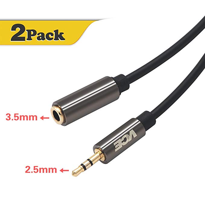 VCE Gold Plated 2.5mm Male to 3.5mm Female Stereo Jack Cable Audio Adapter Headphone Converter 20cm - 2 Pack
