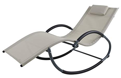 Ukeacn Aluminum Patio Lawn Chaise Lounge Rocking Chair - G-Shape Zero Gravity Design Ergonomic Portable Folding Chaise with Headrest, Suit for Outdoor & Indoor, Beige