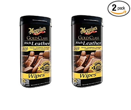 Meguiar's G10900 Gold Class Rich Leather Cleaner & Conditioner Wipes, 2 Pack