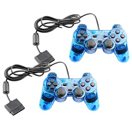 Controller for PS2 Playstation 2 Wired (Blue) - 2 Pack