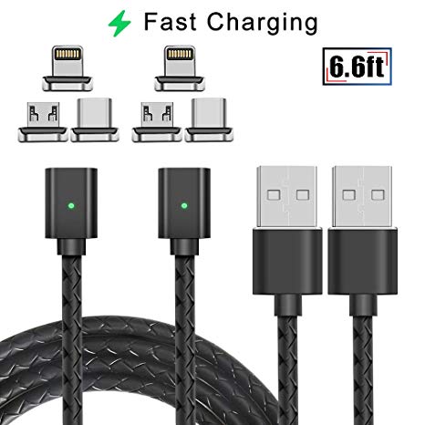 NetDotBasics 3in1 Magnetic Fast Charging & Data Sync Cable Compatible Micro USB, USB-C Smartphones and i-Products(6.6ft/2 Pack Black)