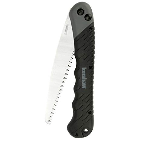 Kershaw Taskmaster Folding Saw (2555X); for Camping and Hunting with Serrated High Performance 7 in. Steel Blade, Lock Button Release and Glass-Filled Nylon Handle with Rubber Overlay