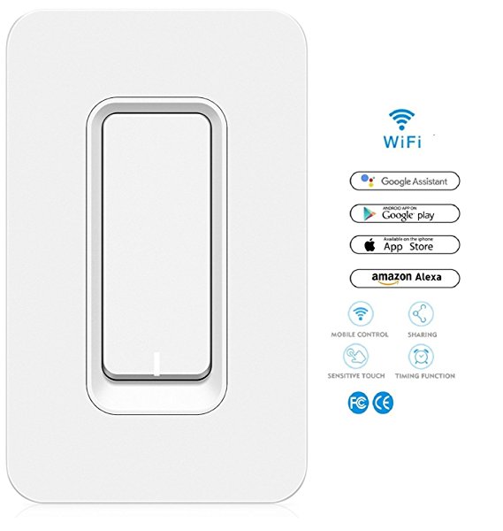 Smart Light Switch - No Hub Required - Control Lights from Phone via Wi-Fi, has Timer Function, Control Your Fixtures From Anywhere, Works with Alexa Google Home (Push Style non Touch)