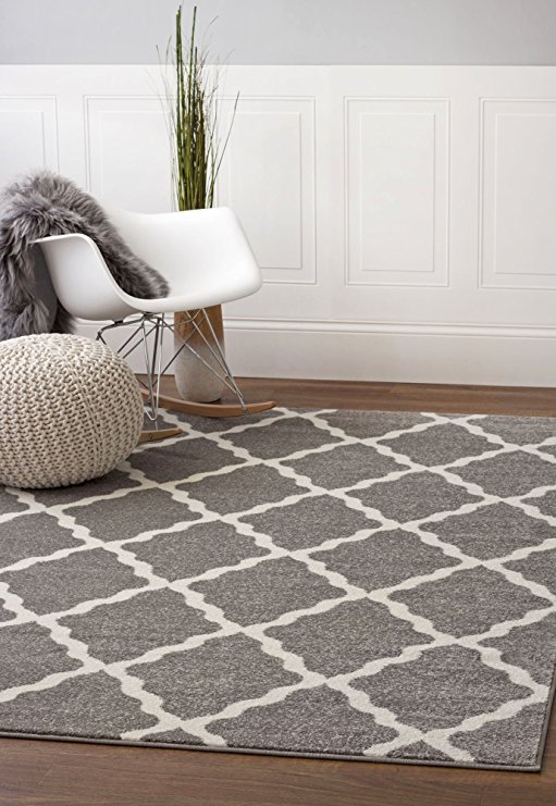 Gray & Ivory Morrocan Trellis Rug 3x5 3-Feet 3-Inch by 5-Feet Small Area Rug 3x5 Mat