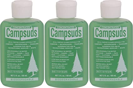 Campsuds Sierra Dawn Outdoor Soap Biodegradable Environmentally Safe All Purpose Cleaner, Camping Hiking Backpacking Travel Camp, Multipurpose for Dishes Shower Hand Shampoo (2-Ounce (3 Bottles))