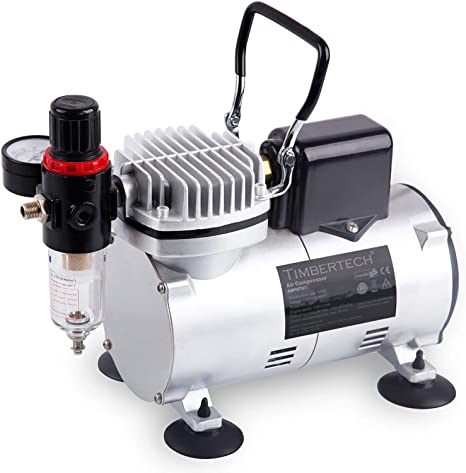Timbertech Upgraded Airbrush Compressor ABPST07, Quiet Powerful 1/6hp Portable Compressor Airbrushing Paint System with Motor Cool Dawn Fan for Airbrush Paint, Nails, Tattoo, Makeup, Cake Painting