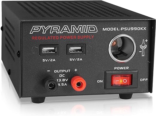 Pyramid Universal Compact Bench Power Supply - 7 Amp Regulated Home Lab Benchtop AC-DC Converter Power Supply for CB Radio, HAM w/ 13.8 Volt DC 120V AC Supply, Dual USB, Cigarette Lighter -PSU990KX