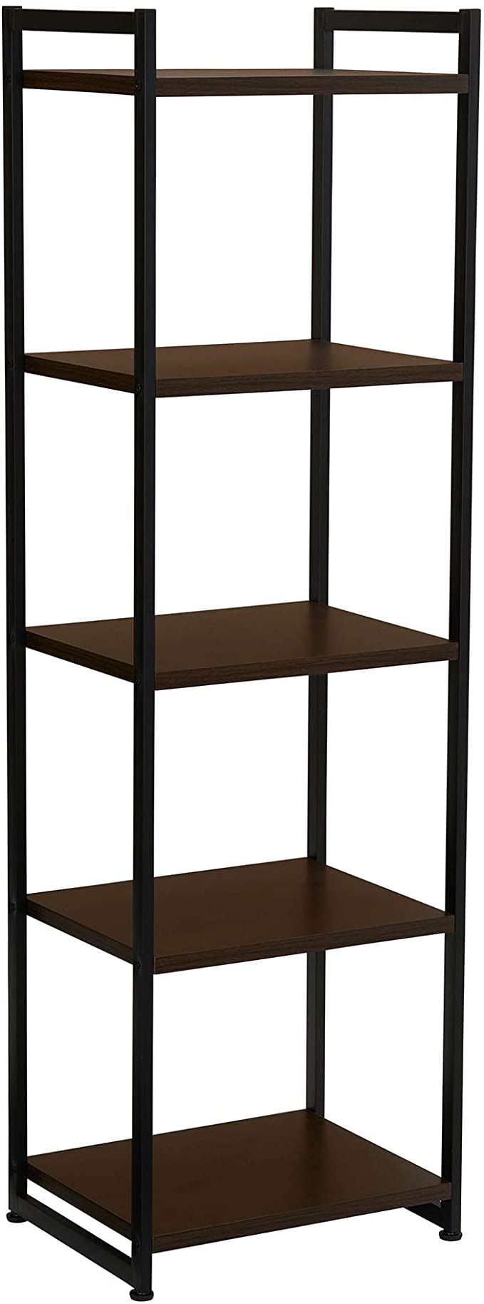Household Essentials 5 Tier Storage Tower Shelf with Minimalist Metal Frame | 59" H x 17.75" W x 13.75" D | Dark Walnut, Brown
