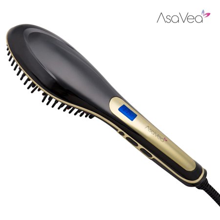 Hair Straightener Brush from AsaVea new generation Faster Heating Professional Anti-Static Ceramic Heating Plates with Travel Bag,Carry Hairstyling Done Anywhere! (Black)