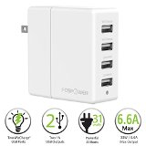 FosPower 31W  62A 4-Port USB Rapid Foldable Plug Travel Wall Charger Adapter 24A Max WizCharge Output Full Speed Charging for Apple iPhone  iPad Air and Mini  iPod Samsung HTC Motorola Google Blackberry OnePlus Sony Nokia LG Android Smartphones and Tablets
