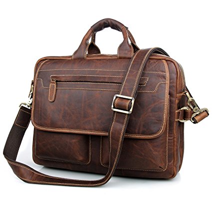 Texbo Men's Vintage Cowhide Leather Briefcase Fit 15.6" Laptop Bag