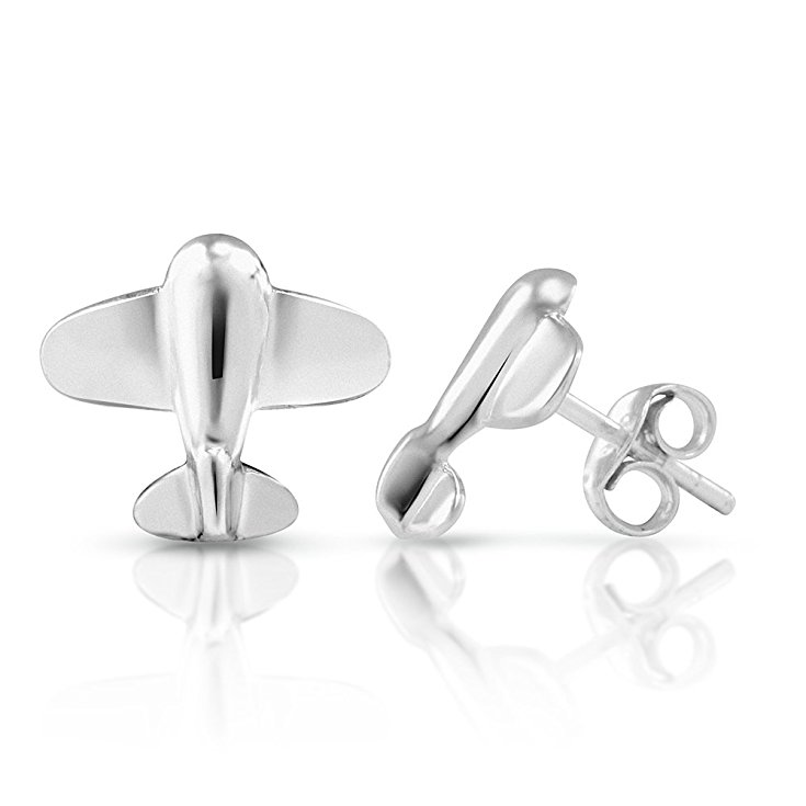 925 Sterling Silver Tiny Aeroplane Airplane 14 mm Post Stud Earrings