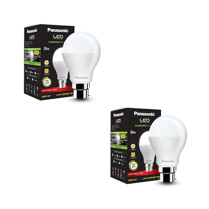 Panasonic 9W Rechargable Emergency LED Bulb, B22 9W Inverter Bulb, Cool Day Light, Pack of 2 (PBUM13097)