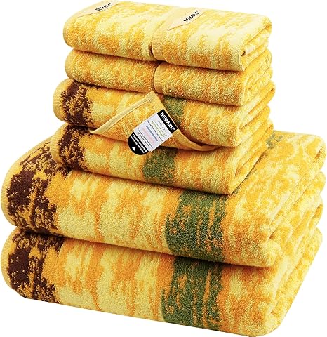 SEMAXE Bath Towel Set of 8, 2 Bath Towels 2 Hand Towels 4 Washcloths, Gift Box Packaging,100% Cotton Bathroom Towels with Hanging Loops, Hotel Spa Quality Absorbent Towels Colorful Towel Wheat Field