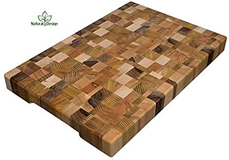 Cutting Board 18 x 12 x 1.6 inch End Grain Chopping Block Wood: Cherry Oak Canadian Oak Ash-tree Walnut Beech Hardwood Extra Thick Durable & Resistant