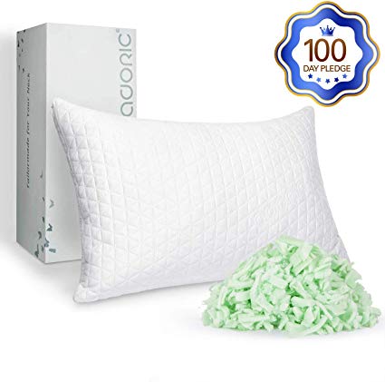 Adoric Memory Foam Pillow, King Size Pillows for Sleeping for Side Back Sleepers Cervical Pillow Shredded Memory Foam Pillow with Washable Removable Cover White King