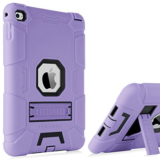 iPad Mini 4 Case,iPad Mini 4 Retina Case,BENTOBEN 3 IN 1 Hybrid [Soft&Hard] Heavy Duty Rugged Stand Cover Shockproof Anti-slip Anti-Scratch Full-body Protective Cases for iPad Mini 4,Purple/Black