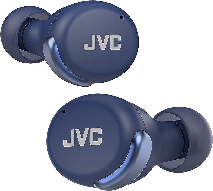 JVC Compact True Wireless Headphones with Active Noise Cancelling, Low-Latency Mode for Gaming and Movies, Bluetooth 5.2, Long Battery Life (up to 21 Hours) - HAA30TA (Blue), Small