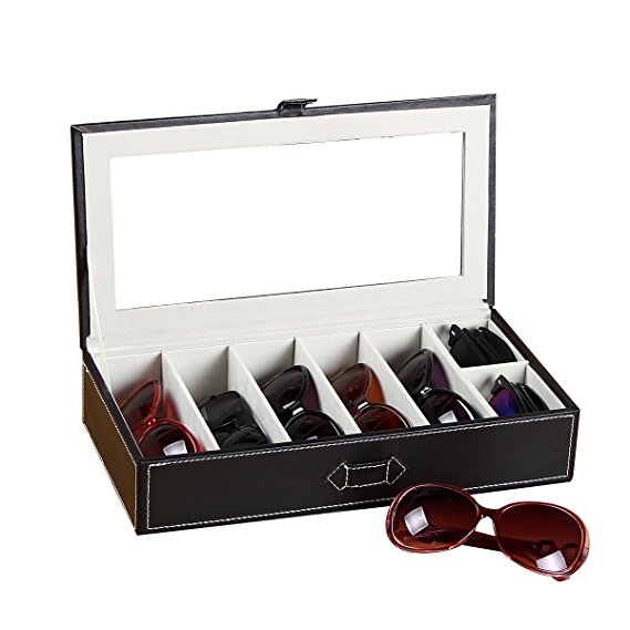 UnionPlus 5-Slot Eyeglass Sunglass Glasses Organizer Collector - Crocodile Faux Leather Storage Case Box (Black)
