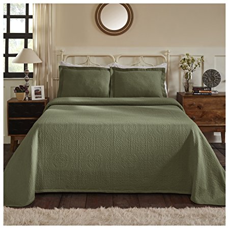 Superior 100% Cotton Medallion Bedspread with Shams, All-Season Premium Cotton Matelassé Jacquard Bedding, Quilted-look Floral Medallion Pattern - Queen, Sage