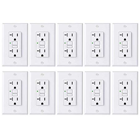 [10 Pack] BESTTEN 20A GFCI Outlets, USG5, Tamper-Resistant (TR) GFI Duplex Receptacles with LED Indicator, Self-Test Ground Fault Circuit Interrupter with Decorator Wall Plates, UL Listed, White