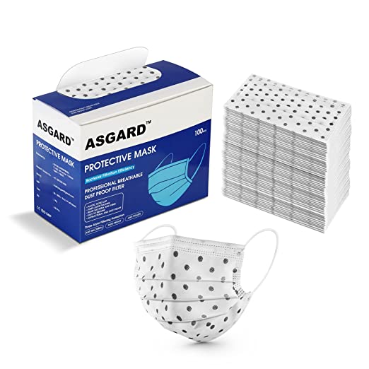 ASGARD Nonwoven Fabric Disposable Surgical Mask 3Ply for Unisex (Pack of 100, Black Polka)