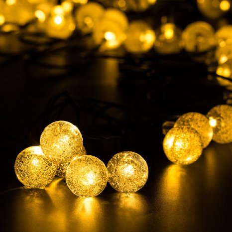 {Longer 29ft 50LED} Hallomall™ Outdoor Solar String Lights Fairy Lights, Crystal Ball Solar Powered Outdoor Decorations Ambiance Lighting For for Garden Fence Path Landscape Christmas (warm white)