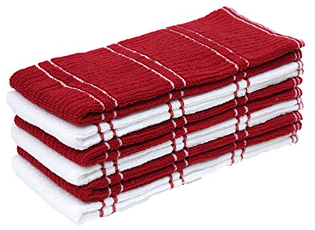 J & M Home Fashions 6Pk Ribbed Terry Kitchen Towel Red