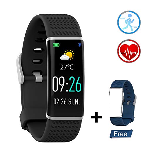 ZKCREATION Fitness Tracker Activity Tracker with Heart Rate Monitor IP67 Waterproof Pedometer Sleep Monitor Smart Watch Compatible with Android and iOS Smartphone（Color Screen,Black）