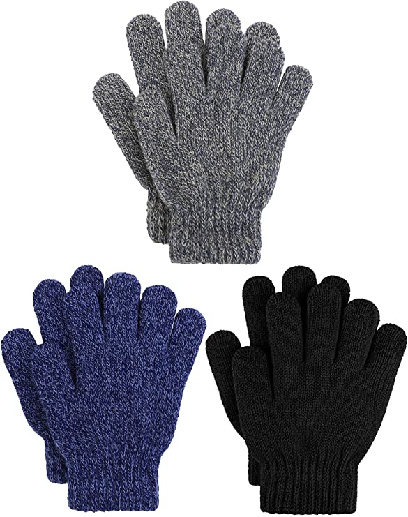 Cooraby 3 Pairs Kid's Winter Gloves Thick Cashmere Warm Knitted Gloves Children Cold Weather Gloves