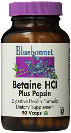 BlueBonnet Betaine HCI Plus Pepsin Vegetarian Capsules, 90 Count