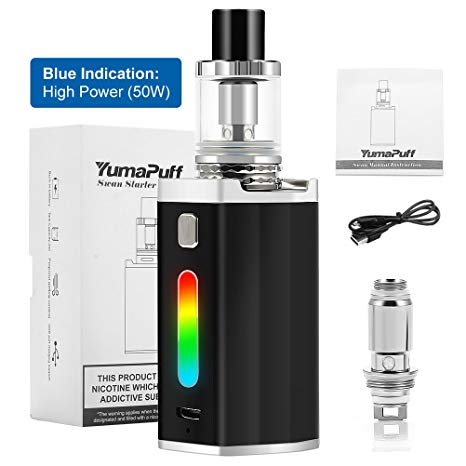 E Cigarette Starter Kit, YumaPuff Swan Vape Box Kit, 50W Vapour Electronic Cigarette Kit, Rechargeable 1500mah Simple Operation LED Box Mod, Bottom Airflow Sub Ohm Tank, No E Liquid, Nicotine Free (Black)