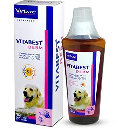 Virbac VITABEST DERM Oral Supplement for Dogs and Cats - 250ml by Jolly and Cutie Pets, 250 Milliliter, 1 Piece