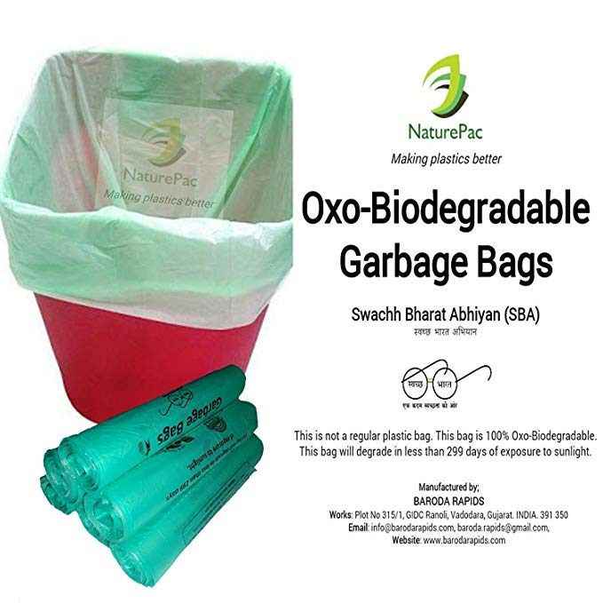 NaturePac Garbage Bags Biodegradable For Kitchen,Office,Small Size (43cmx51cm),Green (180 Bag).