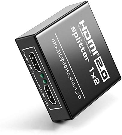 Enlody 1x2 HDMI Splitter 1 in 2 Out, 4K 60Hz HDCP 2.2 Compliant - Support 18Gbps YUV 4:4:4 HDR10 3D for Duplicate/ Mirror Dual Monitor - 1 Input to 2 Outputs