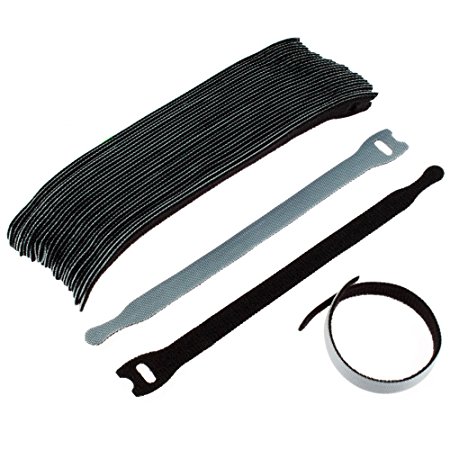 Zacro 30 Pcs Self Gripping Reusable Cable Ties Cord - 20x200mm Fastener Hook Loop Stick Straps - Cable Management - Black