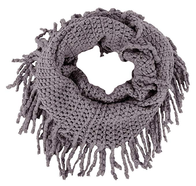 Women's Winter Warm Crochet Knit Fringe Infinity Loop Scarf