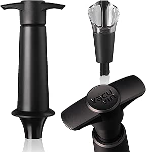 Vacu Vin Wine Saver & Server - Black - 2-in-1 Pump and Stopper-Pourer - Keep Wine Fresh for Up to a Week with Airtight Seal - 1 Vacuum Pump with 1 Wine Bottle Stopper and Pourer